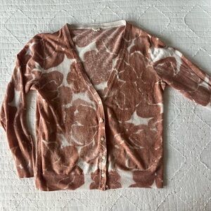 Loft Women's Rose Pattern Button-Front Cardigan Sweater